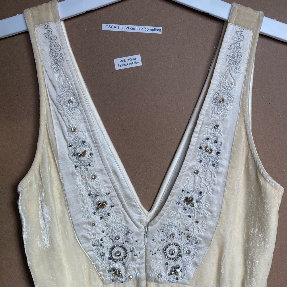 Free People x Brenda Knight Ivory Crushed Velvet Jeweled Jumpsuit